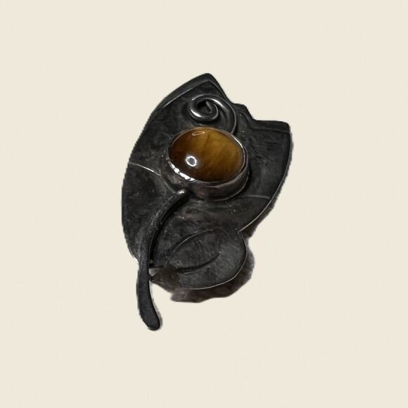 Gardella Sterling Tiger’s Eye Leaf Brooch - Picture 6 of 10